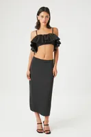 Women's Satin Ruffle Cropped Cami in Black, XS