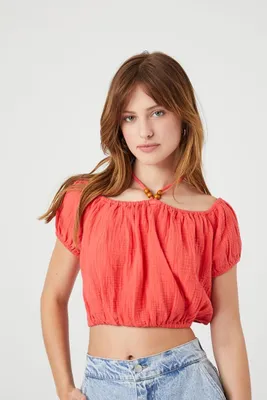 Women's Off-the-Shoulder Halter Crop Top in Cayenne Large