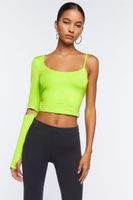 Women's Asymmetrical-Sleeve Crop Top in Neon Green Medium