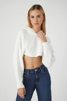 Women's Sweater-Knit Cropped Hoodie in Vanilla Medium