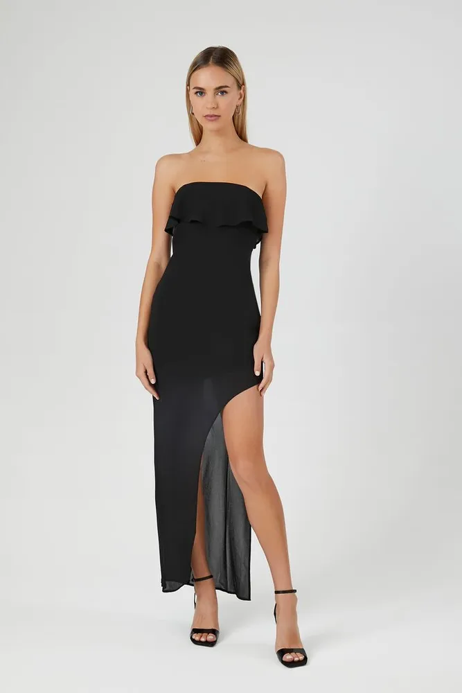 Women's Flounce Midi Dress in Black Small