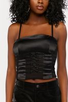 Women's Strappy Satin Cropped Cami Black