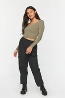 Women's Underbust Long-Sleeve Crop Top in Sage Small