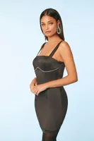 Women's Satin Rhinestone-Trim Mini Dress in Black Medium