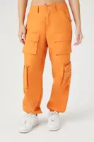 Women's Poplin Cargo Pants in Orange Medium