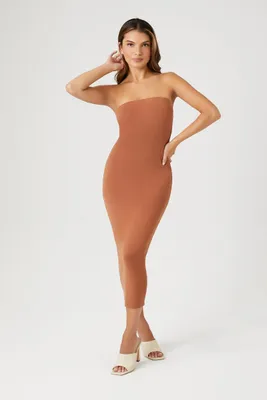 Women's Tube Bodycon Midi Dress in Chestnut Medium