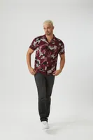 Men Camo Print Cuban Collar Shirt in Burgundy Medium