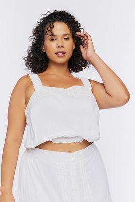 Women's Lace Trim Crop Top in White, 0X