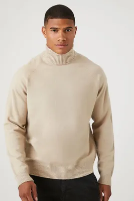 Men Ribbed Turtleneck Sweater in Taupe, XXL