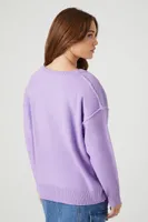 Women's Ribbed-Trim V-Neck Sweater in Purple Medium