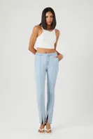 Women's Seamed Split-Hem Straight Jeans Light Denim,