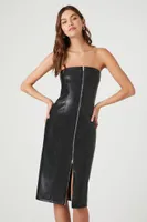 Women's Faux Leather Zip-Up Midi Dress in Black Small