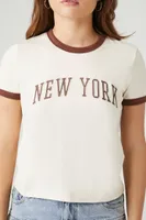 Women's New York Ringer T-Shirt in Beige Large