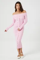 Women's Off-the-Shoulder Midi Sweater Dress in Pink Small