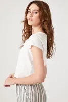 Women's Split-Neck Cropped T-Shirt in White Small