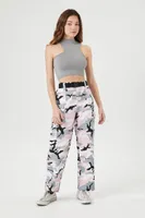 Women's Camo Print Cargo Pants in Pink Large