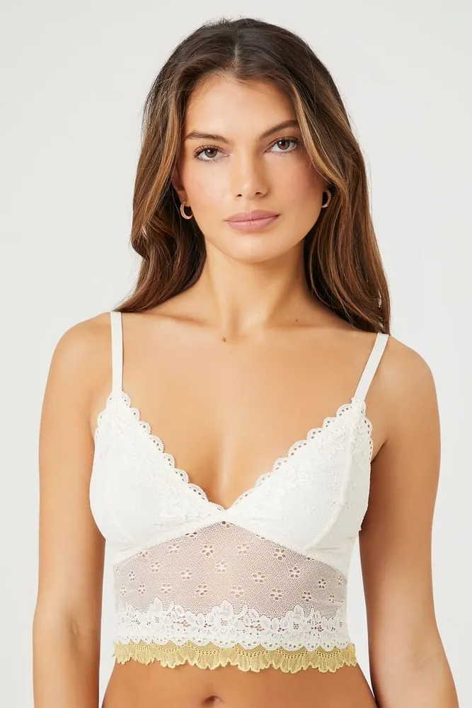 Forever 21 Women's Sheer Lace Lingerie Bodysuit in Nude Pink
