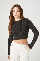 Women's Cropped Cable Knit Sweater in Black