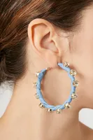 Women's Faux Gem Denim Hoop Earrings in Blue/Clear