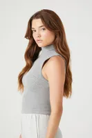 Women's Seamless Sleeveless Turtleneck Top in Heather Grey Medium