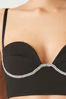 Women's Rhinestone-Trim Bustier Bralette in Black/Silver Large