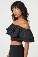 Women's Velvet Off-the-Shoulder Ruffle Top in Black Small