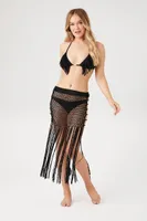 Women's Crochet Fringe Swim Cover-Up Skirt Small