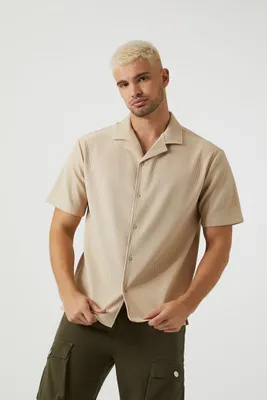 Men Textured Short-Sleeve Shirt in Taupe, XL
