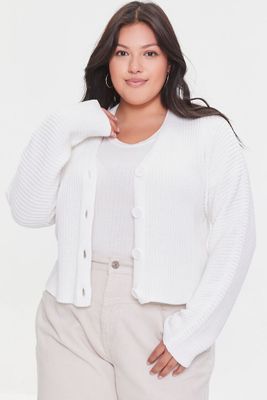 Women's Ribbed Cardigan Sweater in Cream, 0X