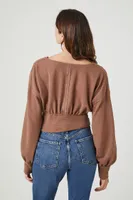 Women's Plunging Surplice Crop Top in Brown Medium