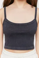 Women's Seamless Mineral Wash Cropped Cami in Black, S/M