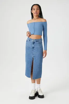 Women's Denim Midi Slit Skirt in Medium Denim Small