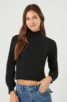 Women's Sweater-Knit Mock Neck Top in Black Large