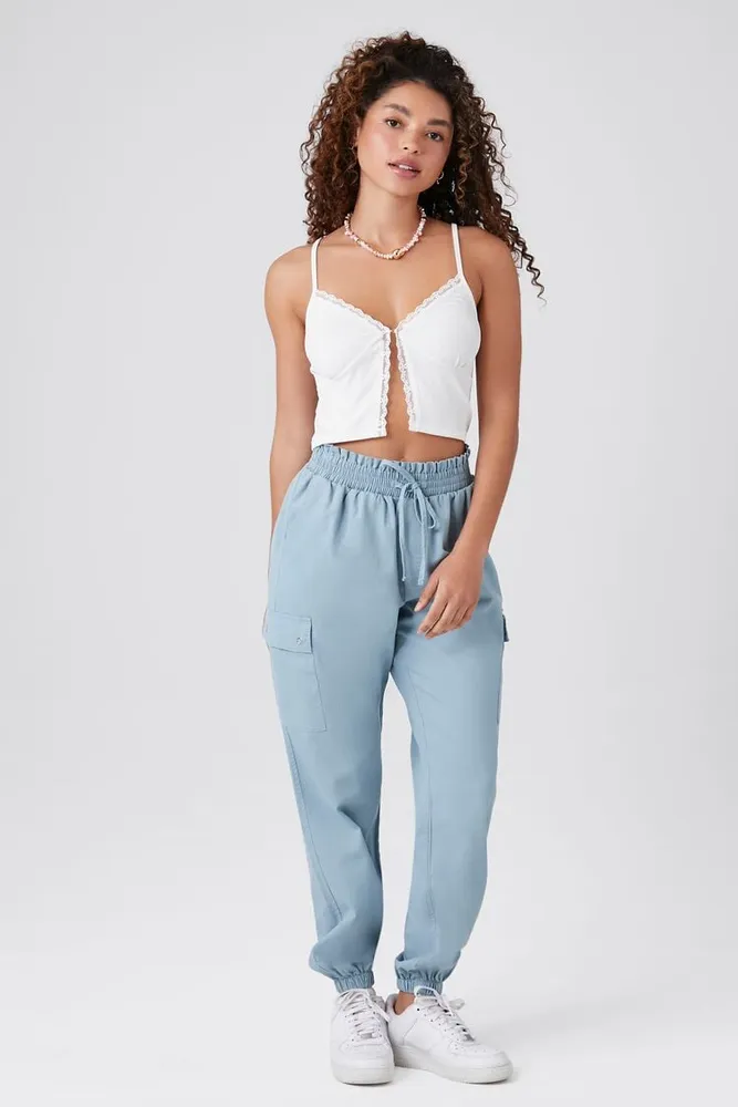 Women's Drawstring Cargo Joggers in Light Blue, XS