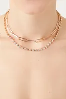 Women's Rhinestone Link Chain Layered Necklace in Gold/Clear