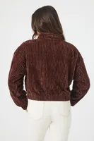 Women's Ribbed Cropped Bomber Jacket in Chocolate, XL