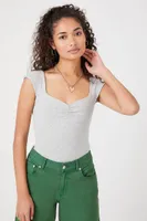 Women's Shirred Cap Sleeve Bodysuit in Heather Grey Small