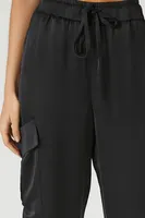 Women's Satin Cargo Drawstring Pants in Black Medium