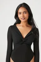 Women's Twisted Long-Sleeve Bodysuit in Black, XL