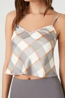 Women's Satin Plaid Cropped Cami in Vanilla Medium