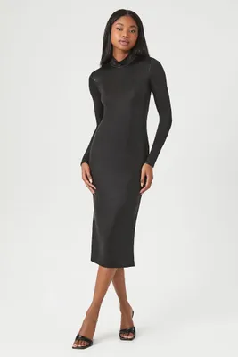 Women's Mock Neck Bodycon Midi Dress in Black, XS