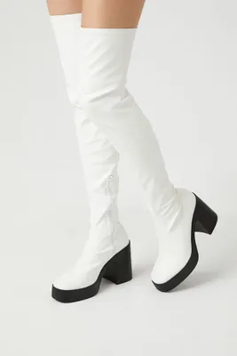 Women's Faux Leather Over-the-Knee Boots in White, 7