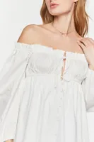 Women's Ruffle-Trim Babydoll Mini Dress in White Small