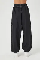 Women's Drawstring Poplin Cargo Joggers in Black Medium