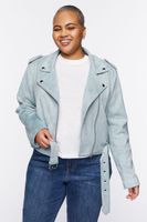 Women's Faux Suede Moto Jacket in Stone Blue, 0X