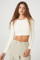 Women's Contour Sculpt Long-Sleeve Crop Top in Cream Large