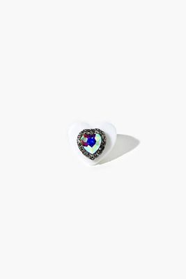 Women's Faux Gem Heart Cocktail Ring in White, 7