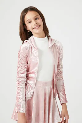 Girls Velvet Zip-Up Hoodie (Kids) in Mauve, 13/14