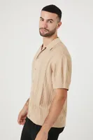 Men Sweater-Knit Short-Sleeve Shirt in Taupe, XXL