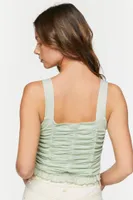 Women's Ruched Ruffle-Trim Tank Top in Mint Small